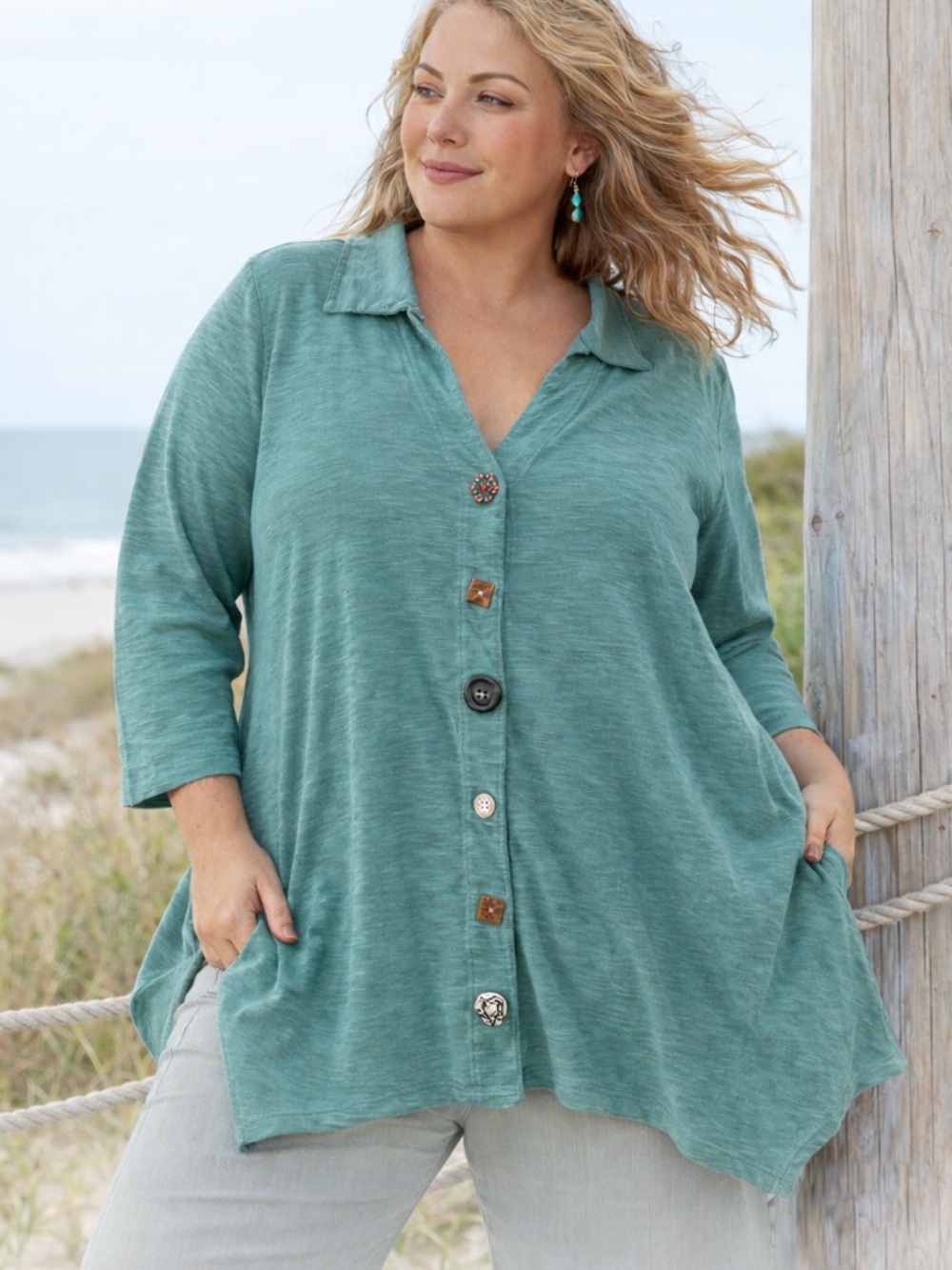 ✨ Soft Surroundings Danielle Decorative Button Tunic Top 3X Blue ✨